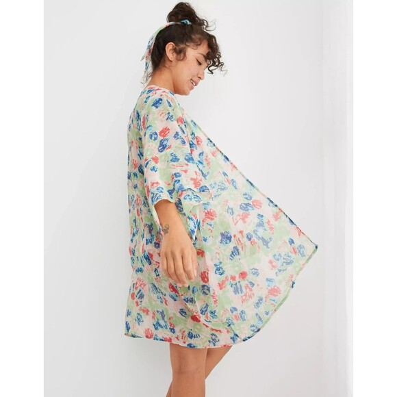 NWT Aerie OS Chiffon Cape Slumber Party Kimono Colorful Open Flowy Short Sleeve - Picture 1 of 6